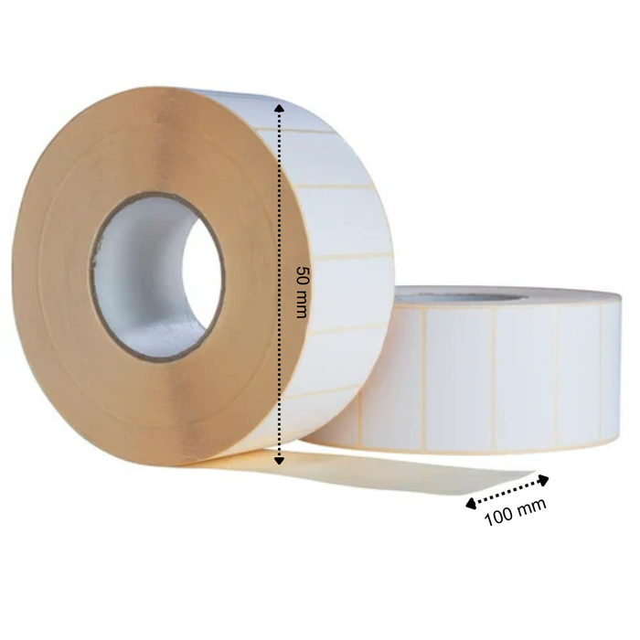 Thermoetikett, 100 mm x 50 mm, 3000 Etiketten pro Rolle, Kern 76 mm, weiß, ECO, permanent