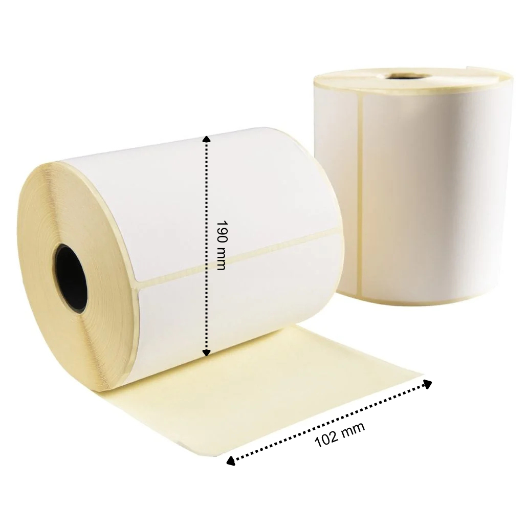 Thermoetikett, 102 mm x 190 mm, 240 Etiketten pro Rolle, Kern 25 mm, weiß, ECO, permanent