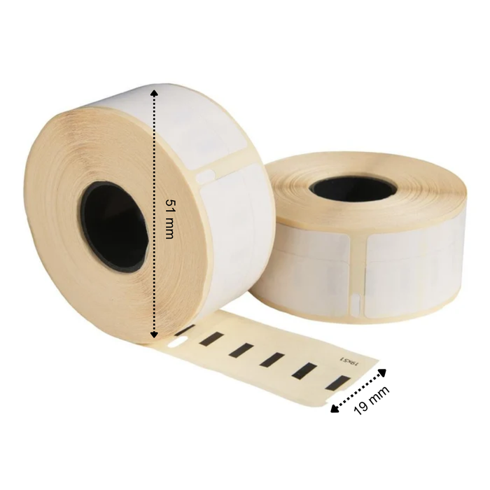 Dymo 11355 / S0722550 kompatible Etiketten, 19 mm x 51 mm, 500 Etiketten pro Rolle, weiß, permanent