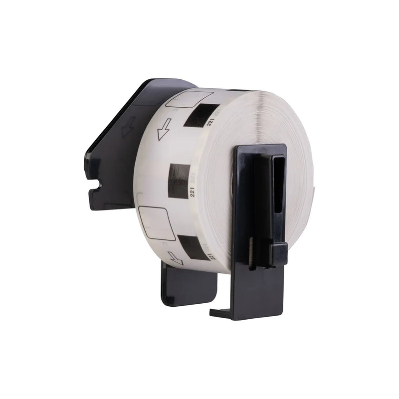 DK-22214 kompatible Etiketten, 12 mm x 30,48 m, inkl. Brother-Halter, permanent