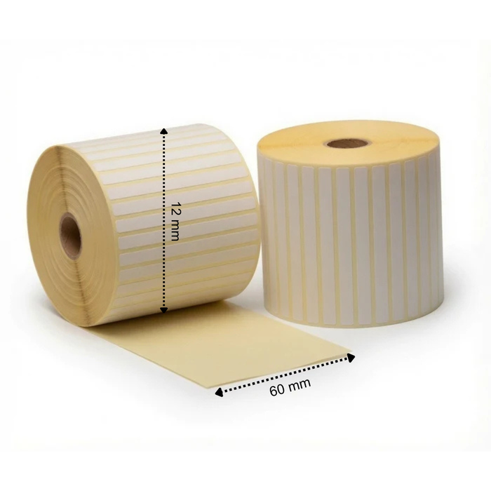 Thermoetikett, 60 mm x 12 mm, 5000 Etiketten pro Rolle, Kern 25 mm, weiß, Thermo ECO, permanent