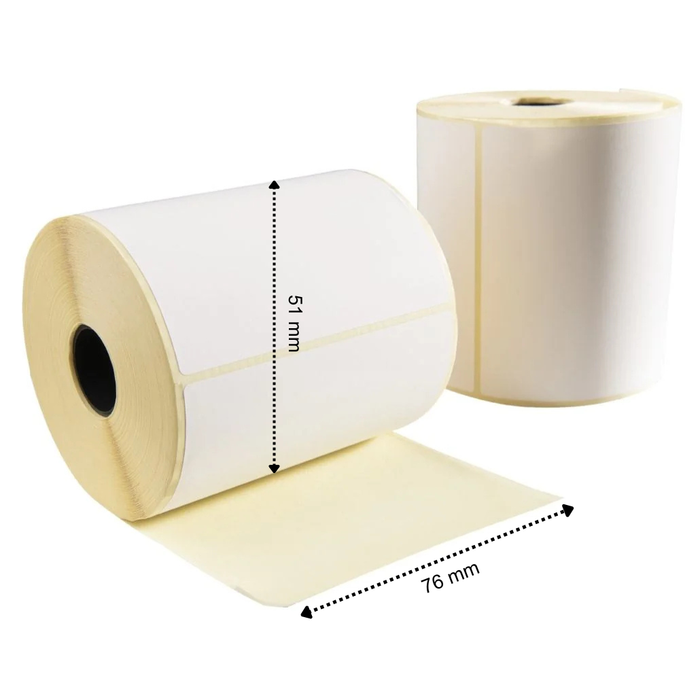 Thermoetikett, 76 mm x 51 mm, 1370 Etiketten pro Rolle, Kern 25 mm, weiß, ECO, permanent