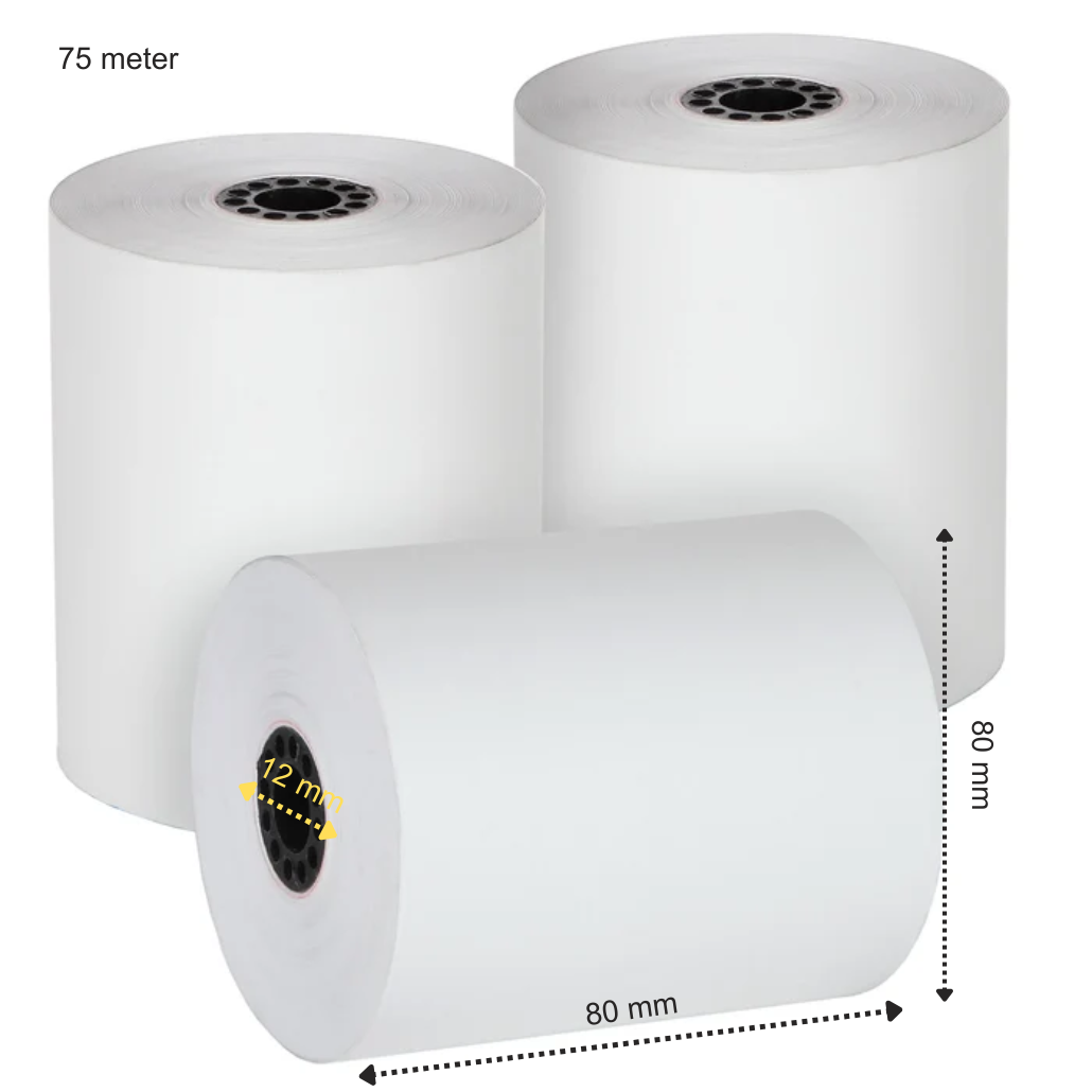 50 x Thermokassenrollen 80x80x12 - 75 Meter - Thermopapier in A-Qualität