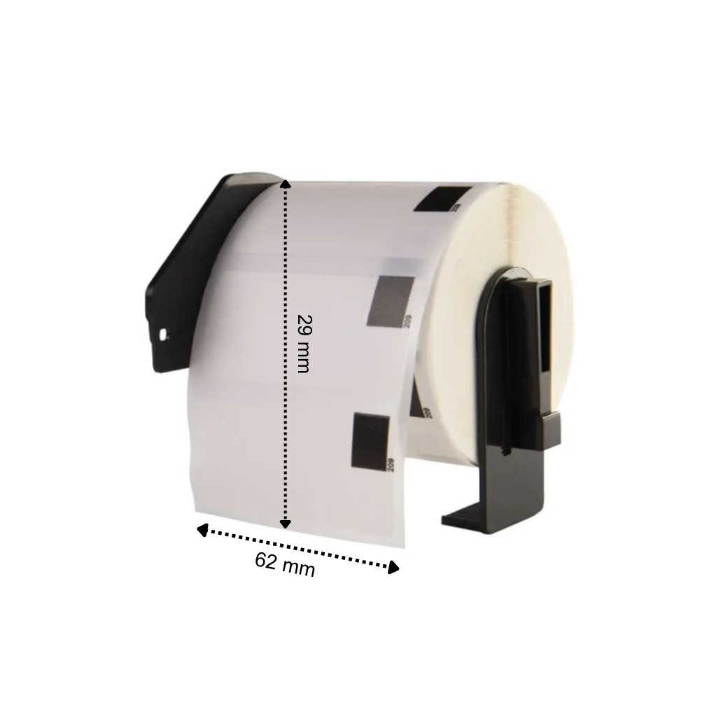 Brother DK-11209 kompatible Etiketten, 62 mm x 29 mm, 800 Etiketten pro Rolle, inkl. Brother-Halter, permanent klebend