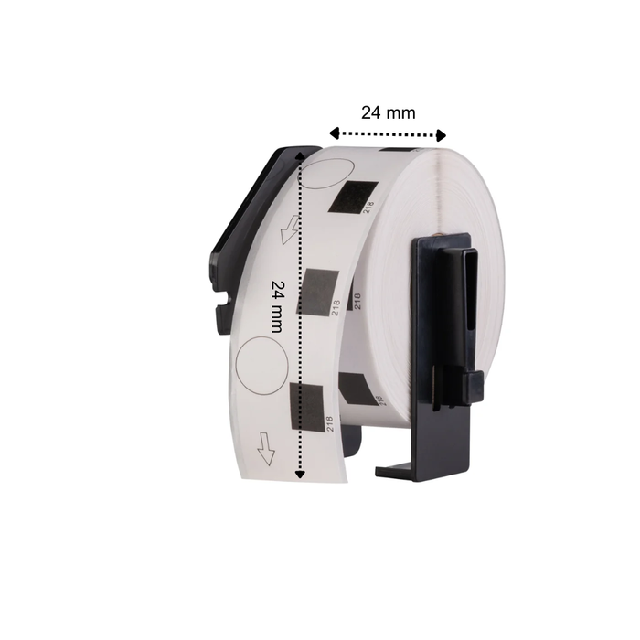 Brother DK-11218 kompatible Etiketten, 24 mm x 24 mm rund, 1.000 Etiketten pro Rolle, inkl. Brother-Halter, permanent