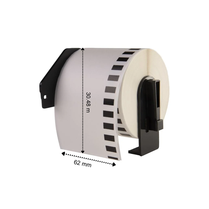 Brother DK-22205 kompatible Etiketten, 62 mm x 30,48 m, inkl. Brother-Halter, permanent klebend