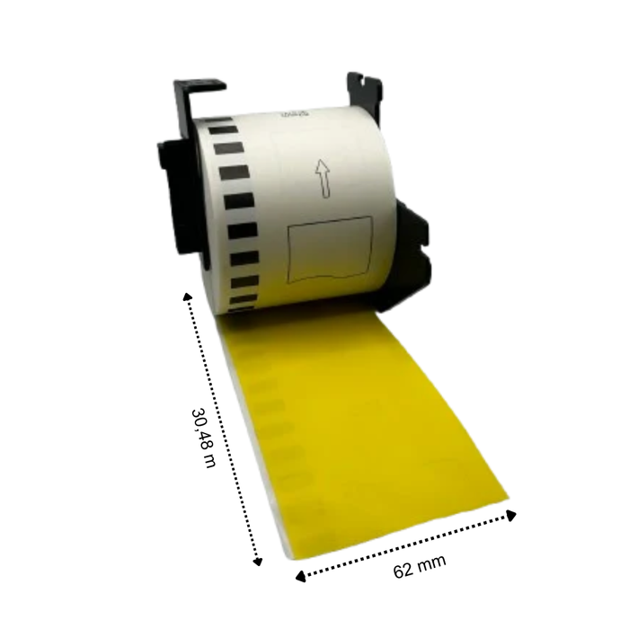 Brother DK-22205 geld kompatible Etiketten, 62 mm x 30,48 m, inkl. Brother-Halter, permanent
