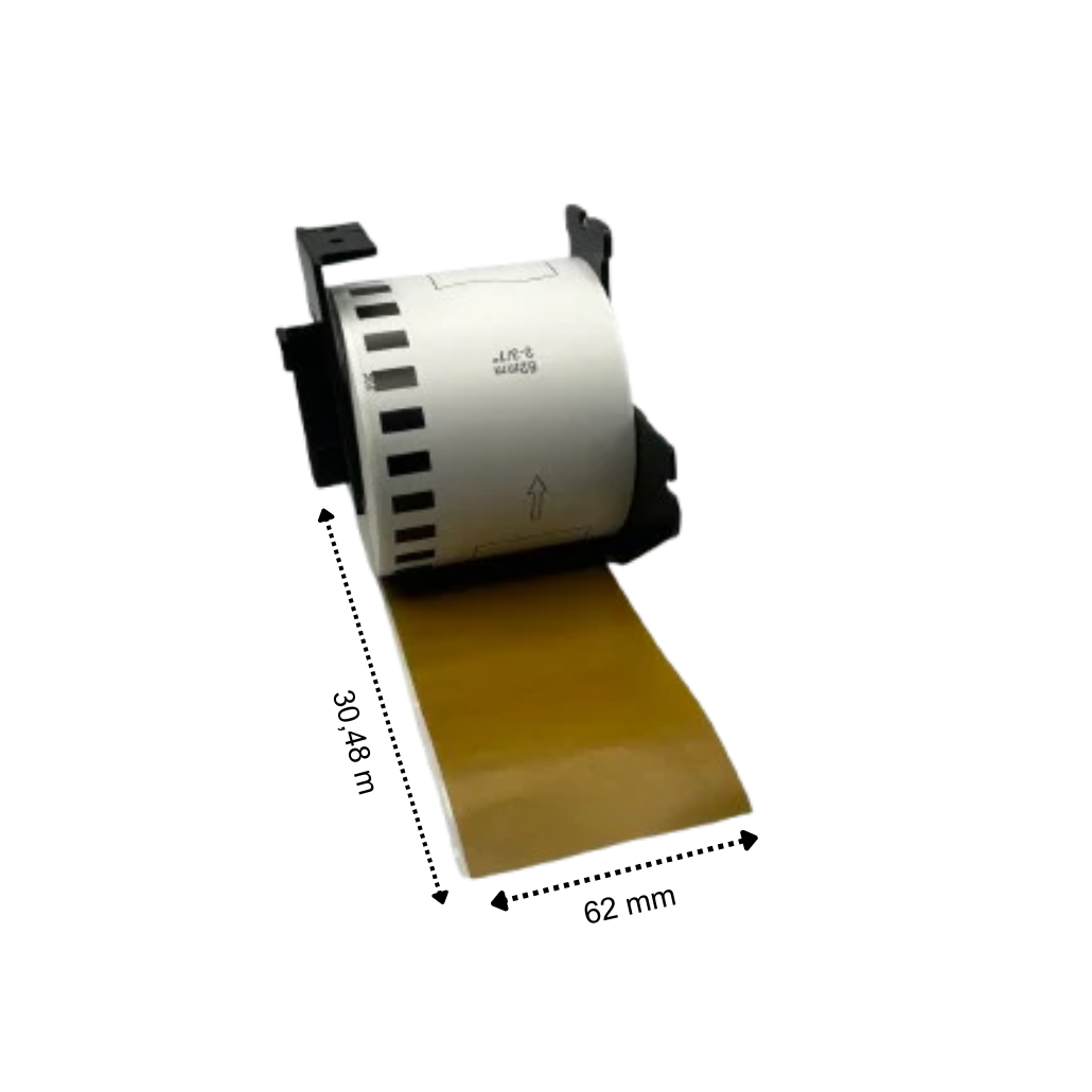 Brother DK-22205 gold kompatible Etiketten, 62 mm x 30,48 m, inkl. Brother-Halter, permanent