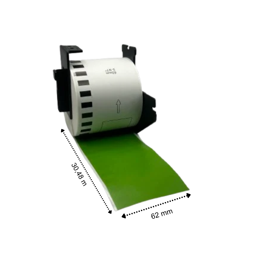 Brother DK-22205 grün kompatible Etiketten, 62 mm x 30,48 m, inkl. Brother-Halter, permanent