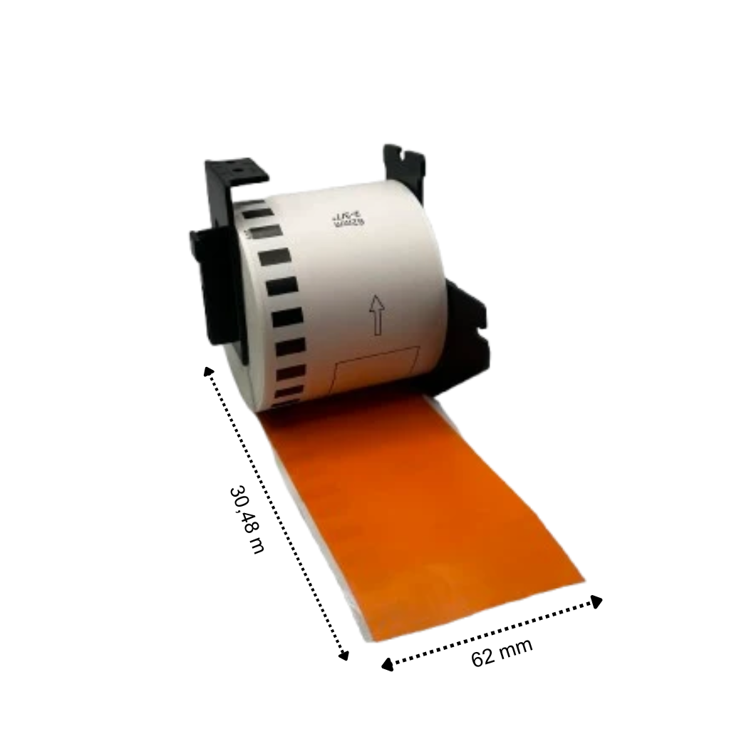 Brother DK-22205 orange kompatible Etiketten, 62 mm x 30,48 m, inkl. Brother-Halter, permanent