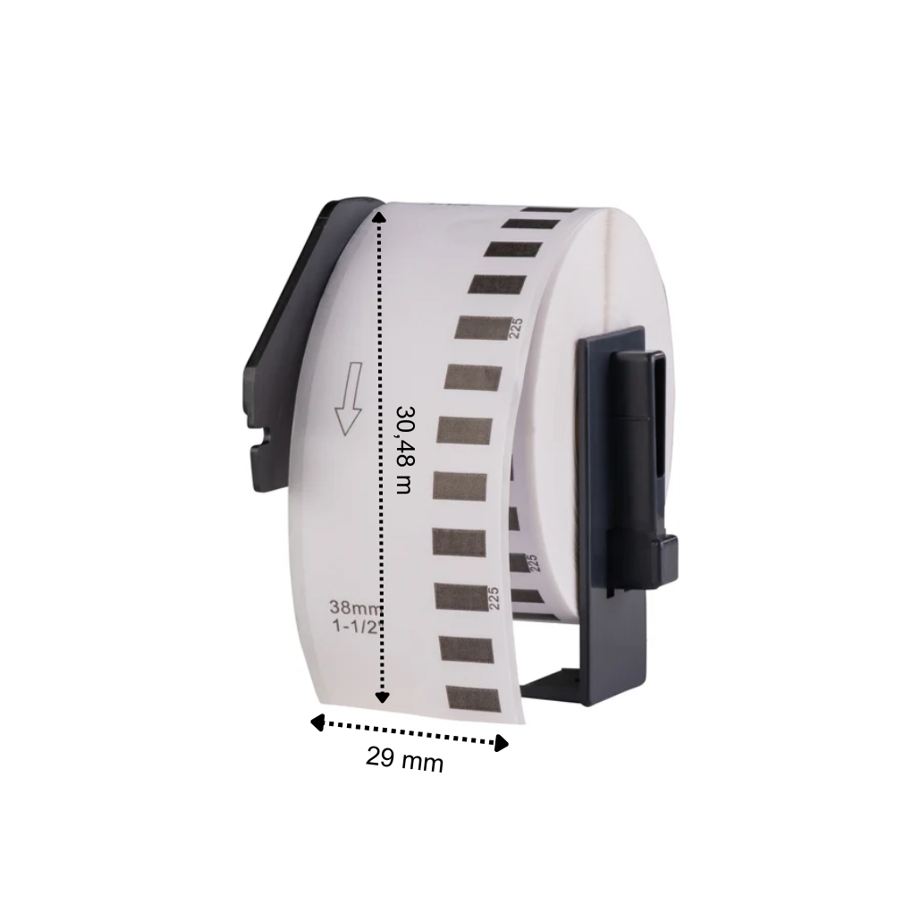 Brother DK-22210 kompatible Etiketten, 29 mm x 30,48 m, inkl. Brother-Halter, permanent klebend