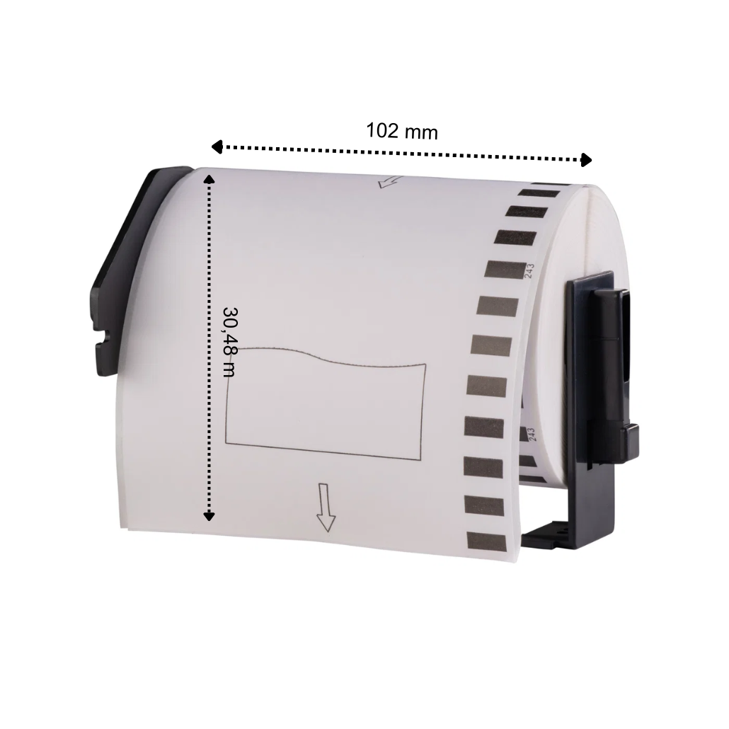 Brother DK-22243 kompatible Etiketten, 102 mm x 30,48 m, inkl. Brother-Halter, permanent klebend