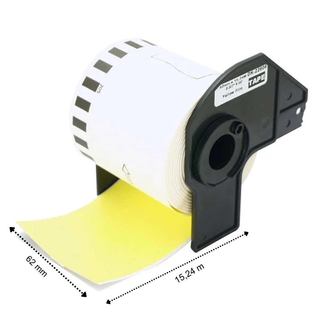 Brother DK-22606 gelbe kompatible Etiketten, 62 mm x 15,24 m, inkl. Brother-Halter, permanent