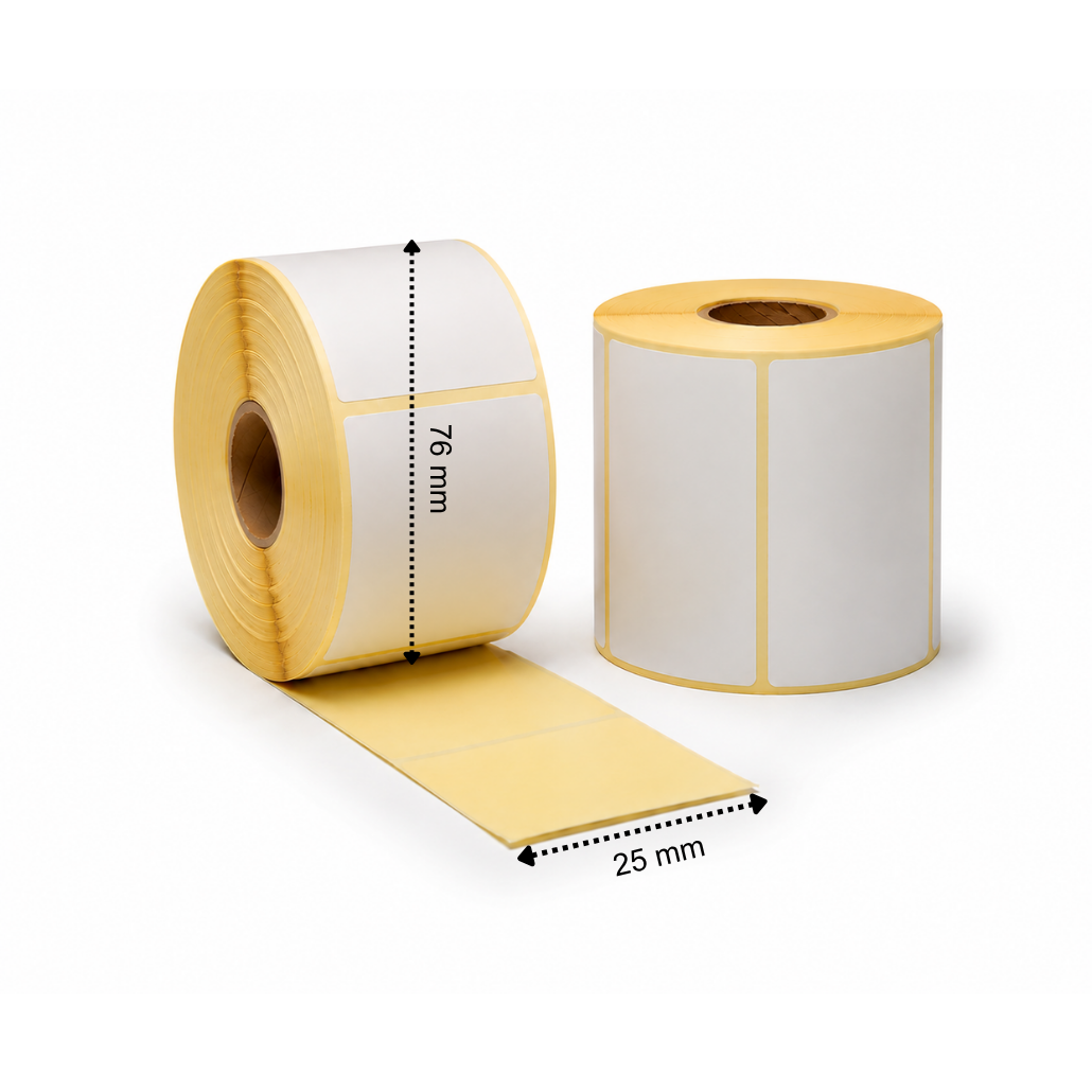 Thermoetikett, 25 mm x 76 mm 2000D, 930 Etiketten pro Rolle, Kern 25 mm, weiß, ECO, permanent