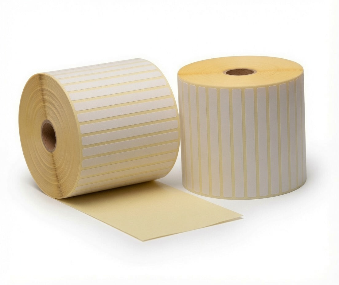 Thermoetikett, 60 mm x 12 mm, 5000 Etiketten pro Rolle, Kern 25 mm, weiß, Thermo ECO, permanent