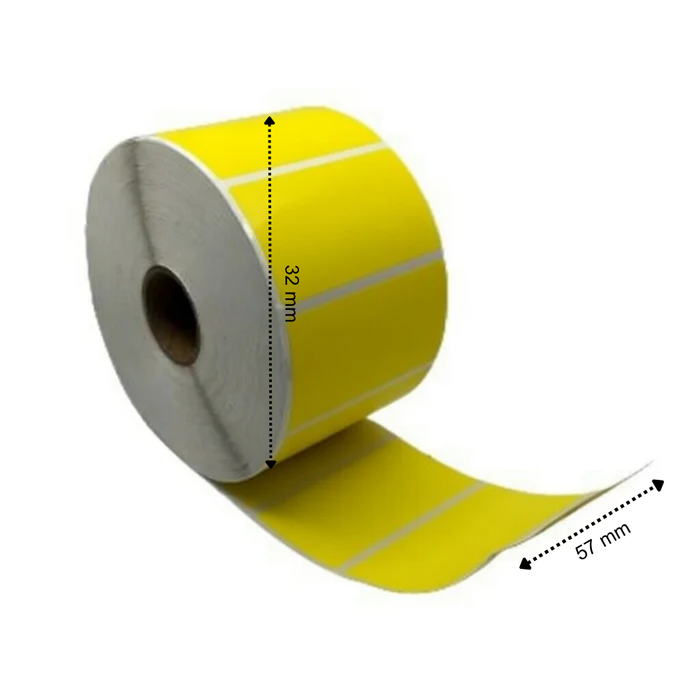 Thermoetikett, 57 mm x 32 mm Gelb, 1500 Etiketten pro Rolle, Kern 25 mm, ECO, permanent