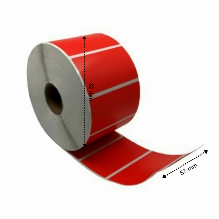 Thermoetikett, 57 mm x 32 mm rot, 1500 Etiketten pro Rolle, Kern 25 mm, ECO, permanent