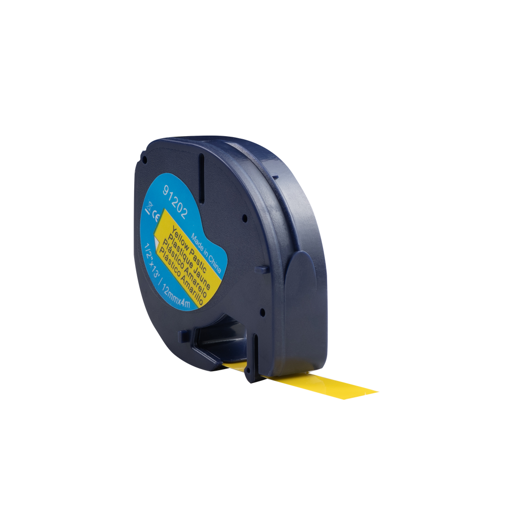 Dymo-kompatibles Letratag 91202 (S0721620) Klebeband, schwarz auf gelb (Kunststoff), 12 mm x 4 m