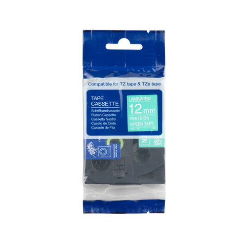 Brother-kompatibles TZE-735-Klebeband, weiß auf grün, 12 mm x 8 m 