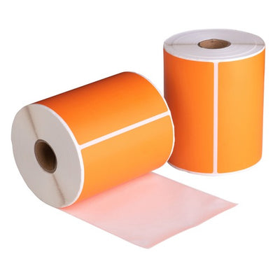 Versandetiketten orange, 102 mm x 150 mm, 280 Etiketten pro Rolle, Kern 25 mm, weiß, Thermal ECO, permanent