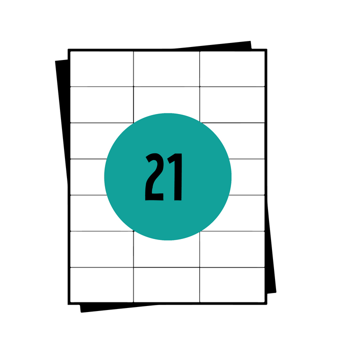A4-Aufkleberbögen, 21 pro Blatt, 70 x 42,2 mm, weiß, permanent – ​​100 Blatt