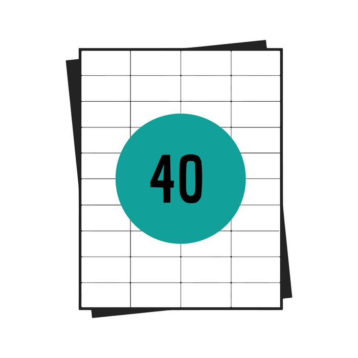 A4-Aufkleberbögen, 40 pro Blatt, 52 x 30 mm, weiß, permanent – ​​100 Blatt