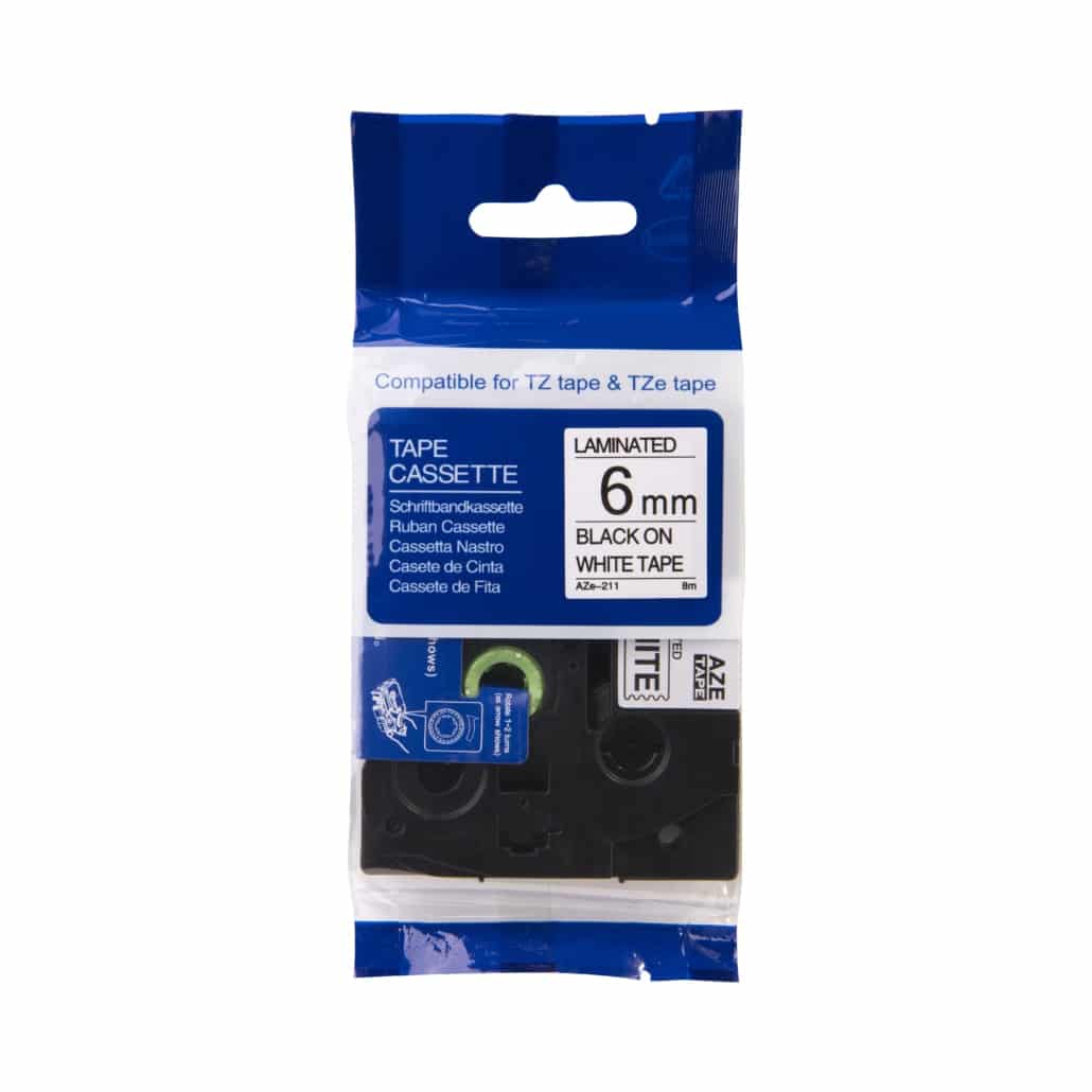 Brother-kompatibles TZe-611-Klebeband, Schwarz auf Gelb, 6 mm x 8 m